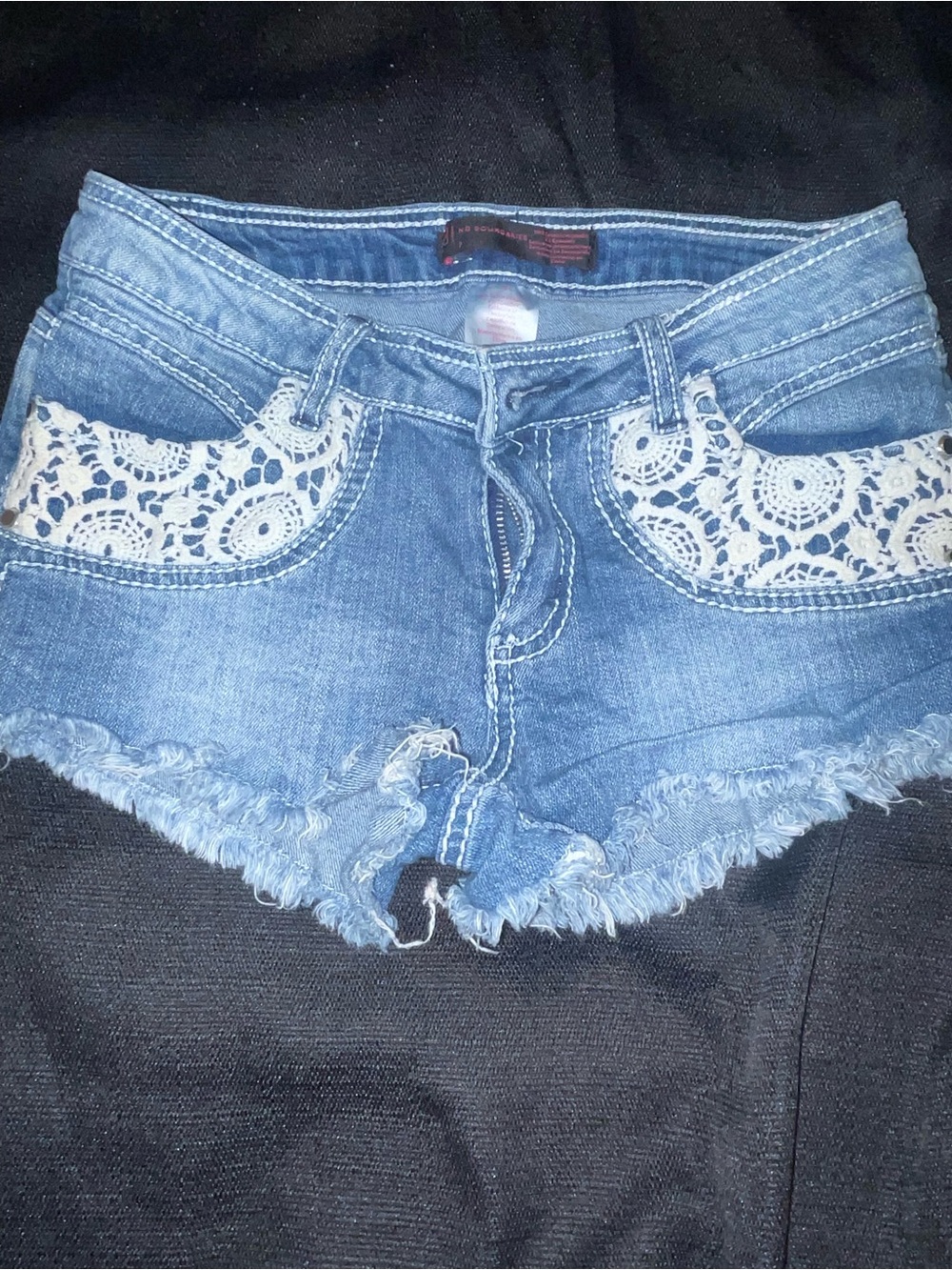 No Boundaries Blue Denim Shorts with White Lace Trim